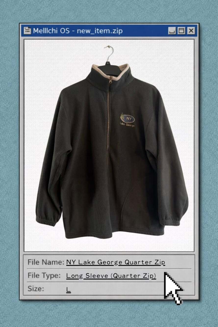 Vintage NY Lake George Embroidered Quarter Zip Fleece Jacket Black Large